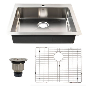 Alternate Image for Nantucket Sinks Pro Series 25" Drop In/Topmount 304 Stainless Steel Kitchen Sink with Accessories, 16 Gauge, SR2522-5.5-16