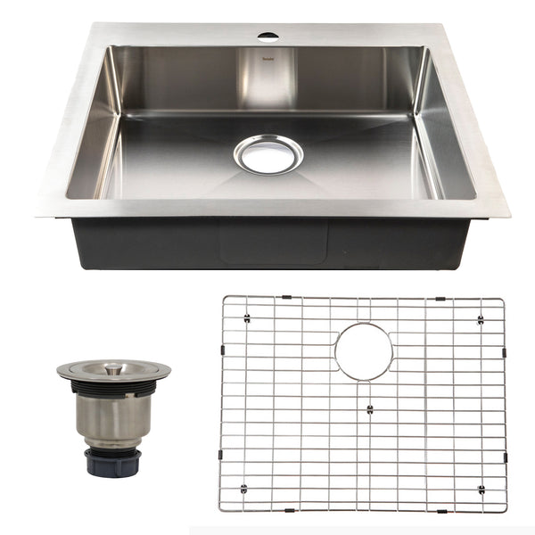 Nantucket Sinks Pro Series 25" Drop In/Topmount 304 Stainless Steel Kitchen Sink with Accessories, 16 Gauge, SR2522-5.5-16