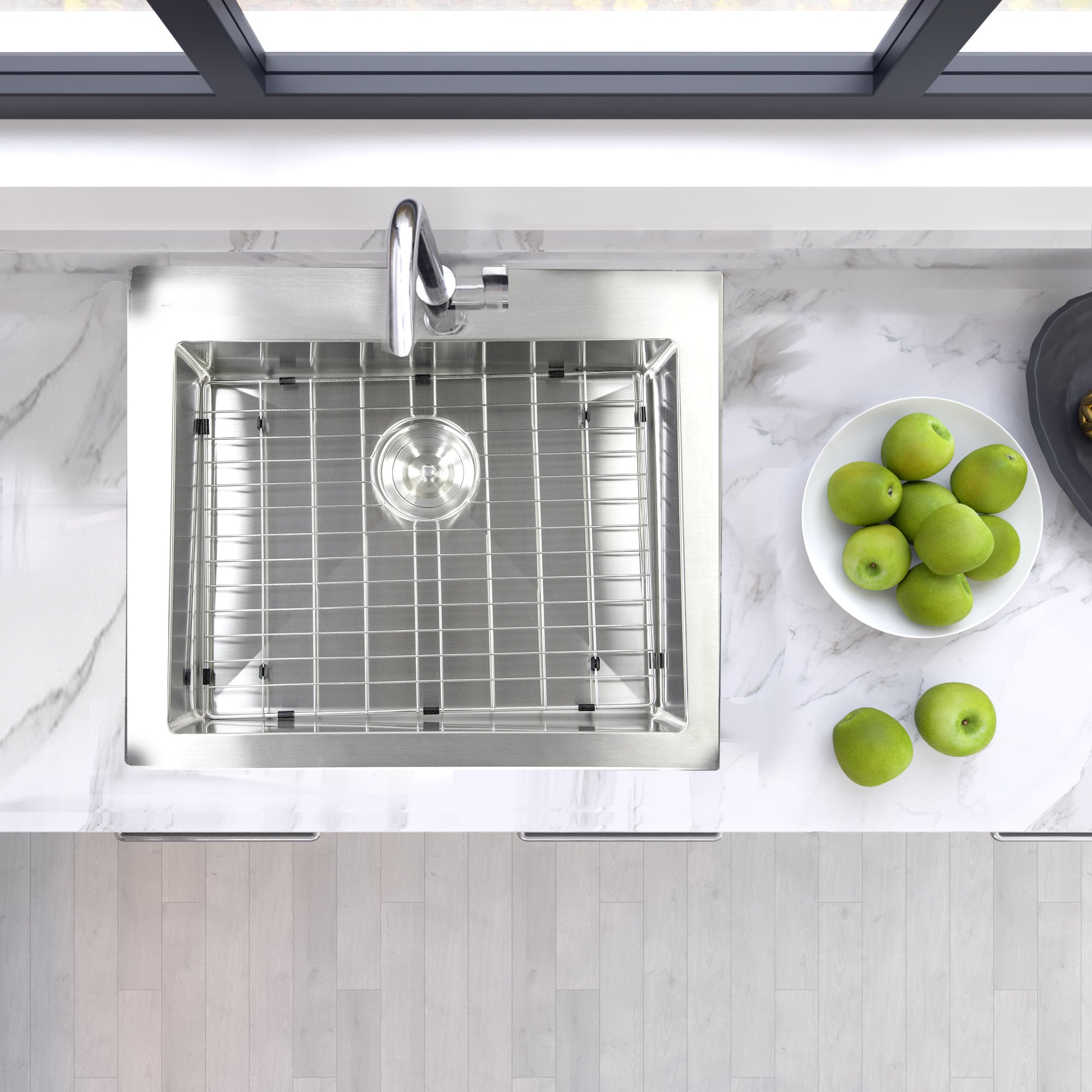 Nantucket Sinks Pro Series 25" Drop In/Topmount 304 Stainless Steel Kitchen Sink with Accessories, 16 Gauge, SR2522-5.5-16