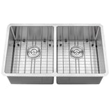 Nantucket Sinks Pro Series 32" Undermount 304 Stainless Steel Kitchen Sink with Accessories, 50/50 Double Bowl, Silver, 16 Gauge, SR3219-DE-16