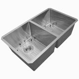 Nantucket Sinks Pro Series 32" Undermount 304 Stainless Steel Kitchen Sink with Accessories, 50/50 Double Bowl, Silver, 16 Gauge, SR3219-DE-16