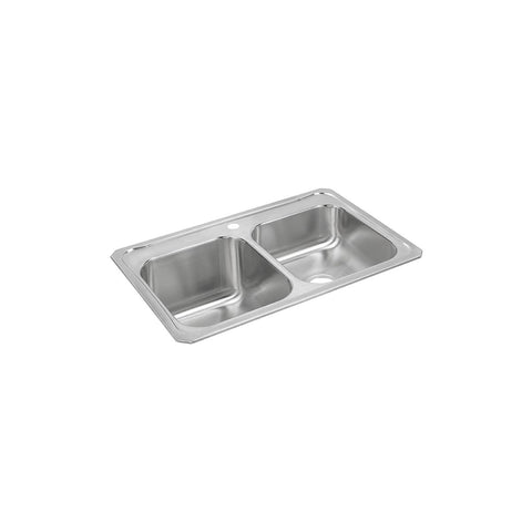 Elkay Celebrity 33" Drop In/Topmount Stainless Steel Kitchen Sink, 50/50 Double Bowl, Brushed Satin, 1 Faucet Hole, STCR3322L1