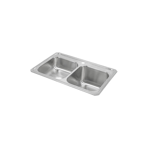 Elkay Celebrity 33" Drop In/Topmount Stainless Steel Kitchen Sink, 50/50 Double Bowl, Brushed Satin, 1 Faucet Hole, STCR3322R1