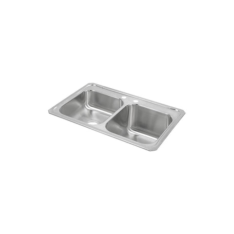 Elkay Celebrity 33" Drop In/Topmount Stainless Steel Kitchen Sink, 50/50 Double Bowl, Brushed Satin, 2 Faucet Holes, STCR3322R2