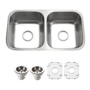 Alternate Image for Houzer Eston 31 inch Stainless Steel Undermount 50/50 Double Bowl Kitchen Sink with Strainer & Grid - 18 Gauge, STD-2100-C