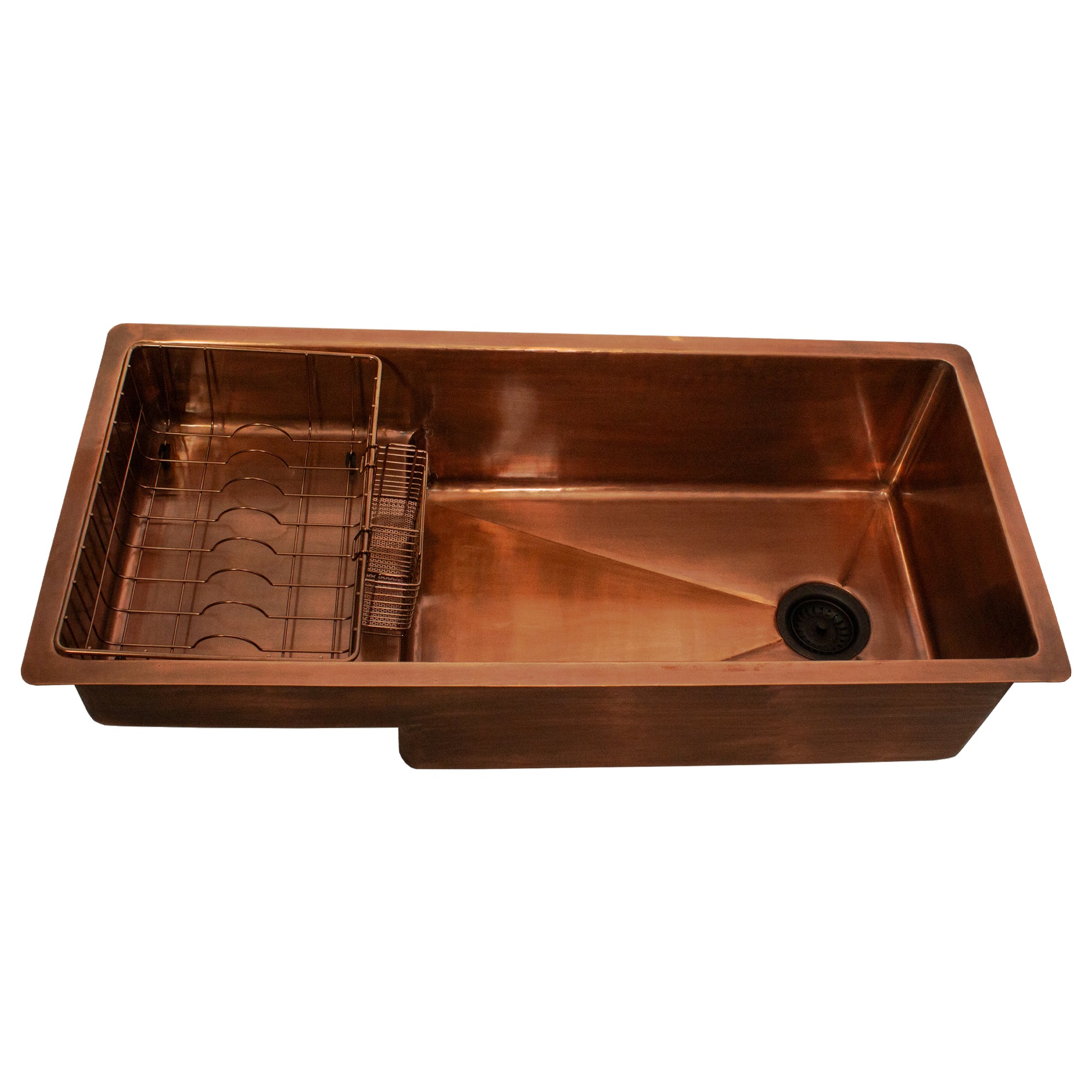 Nantucket Sinks x Studio Dearborn Brightwork 39" Undermount Copper Kitchen Sink with Accessories, 16 Gauge, STEPPE3918-SMC