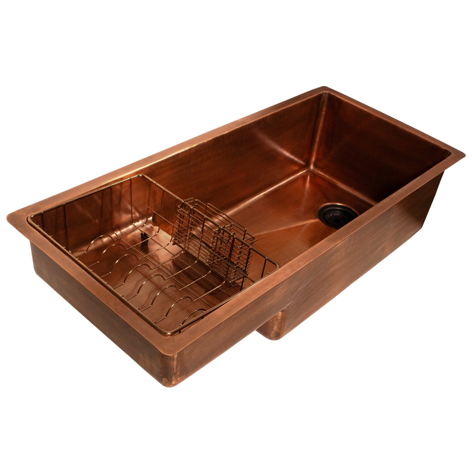 Nantucket Sinks x Studio Dearborn Brightwork 39" Undermount Copper Kitchen Sink with Accessories, 16 Gauge, STEPPE3918-SMC