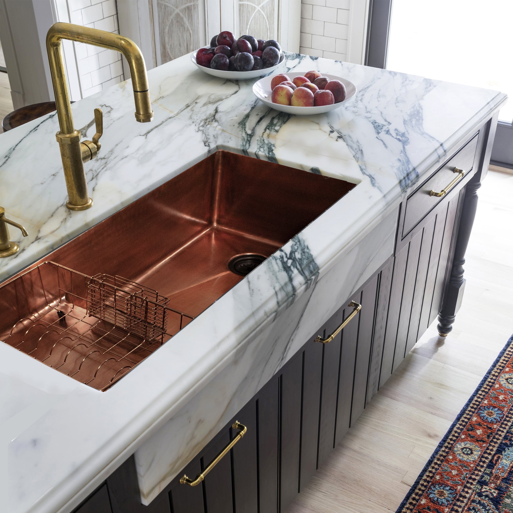 Nantucket Sinks x Studio Dearborn Brightwork 39" Undermount Copper Kitchen Sink with Accessories, 16 Gauge, STEPPE3918-SMC