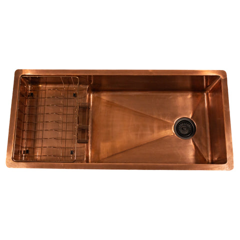 Nantucket Sinks x Studio Dearborn Brightwork 39" Undermount Copper Kitchen Sink with Accessories, 16 Gauge, STEPPE3918-SMC