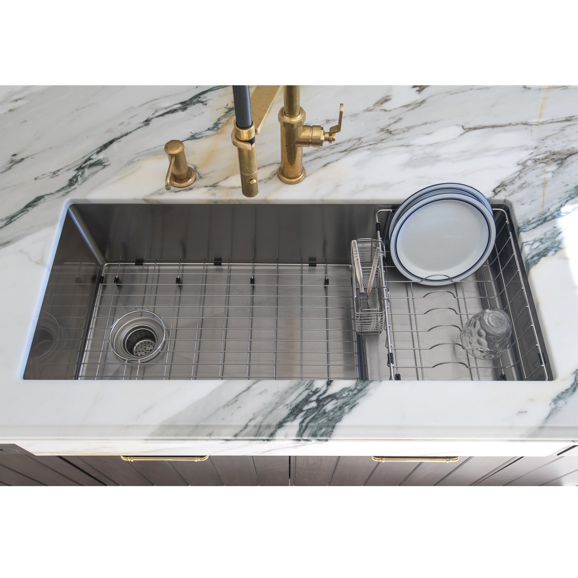 Nantucket Sinks x Studio Dearborn Brightwork 39" Undermount Copper Kitchen Sink with Accessories, 16 Gauge, STEPPE3918-HC