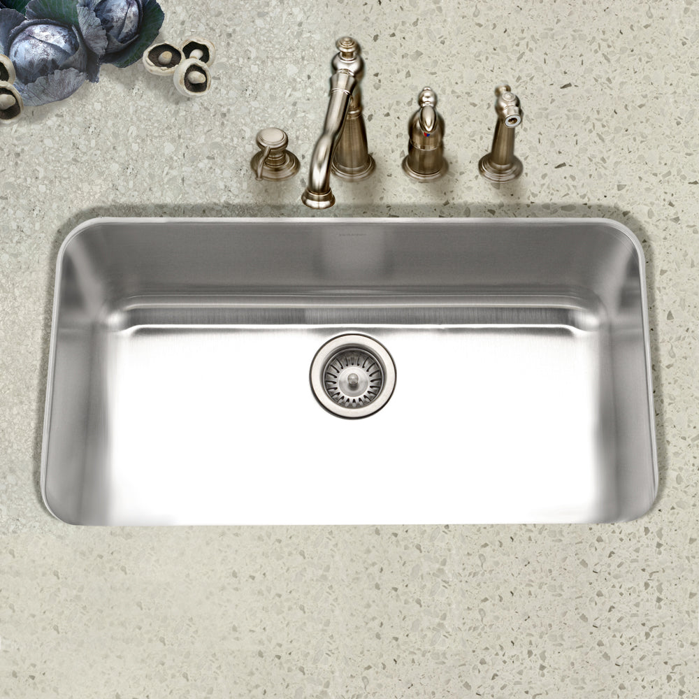 Houzer Eston 32 inch Stainless Steel Undermount Single Bowl Kitchen Sink with Strainer & Grid - 18 Gauge, STL-3600-C