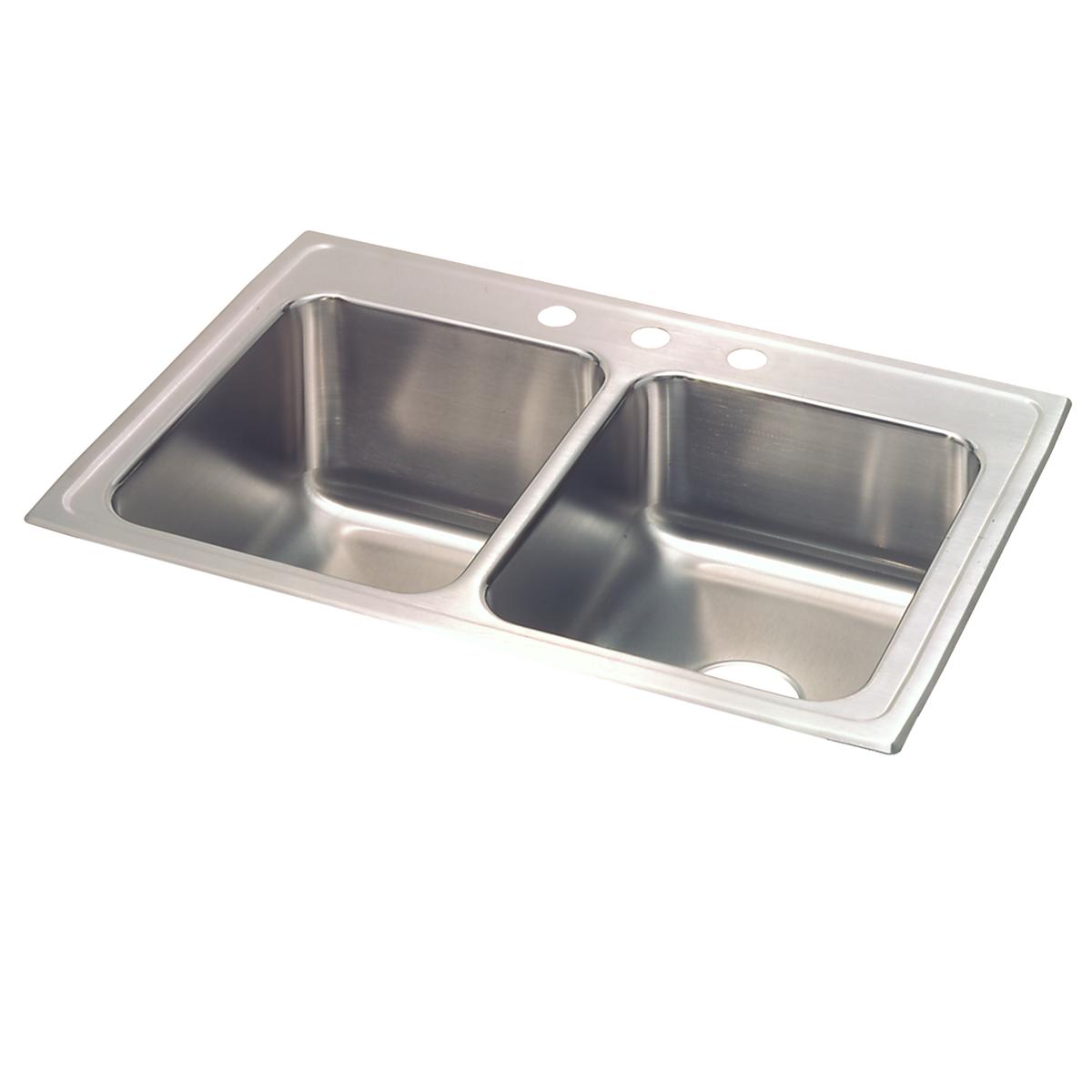 Elkay Lustertone Classic 33" Drop In/Topmount Stainless Steel Kitchen Sink, 50/50 Double Bowl, Lustrous Satin, 4 Faucet Holes, STLR3322L4