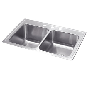 Alternate Image for Elkay Lustertone Classic 33" Drop In/Topmount Stainless Steel Kitchen Sink, 50/50 Double Bowl, Lustrous Satin, 1 Faucet Hole, Perfect Drain, STLR3322LPD1