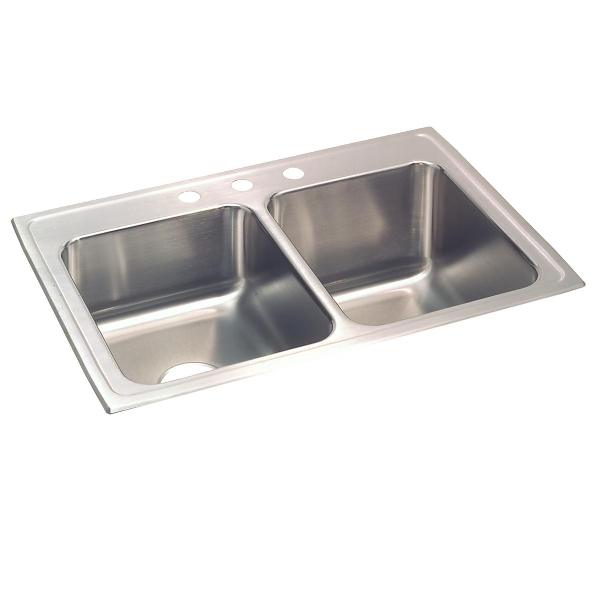 Elkay Lustertone Classic 33" Drop In/Topmount Stainless Steel Kitchen Sink, 50/50 Double Bowl, Lustrous Satin, 1 Faucet Hole, STLR3322R1