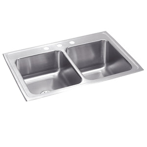 Alternate Image for Elkay Lustertone Classic 33" Drop In/Topmount Stainless Steel Kitchen Sink, 50/50 Double Bowl, Lustrous Satin, 3 Faucet Holes, Perfect Drain, STLR3322RPD3