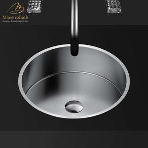 Alternate Image for MaestroBath 15" Aurora Modern Round Under-Mount ADA Bathroom Sink, Brushed Silver, Stainless Steel, STN-AUR-BRS