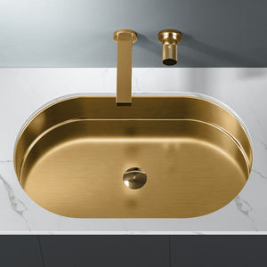 Alternate Image for MaestroBath 15" Raggio Modern Oval Under-Mount ADA Rectangle Bathroom Sink, Brushed Gold, Stainless Steel, STN-RAG-BRG