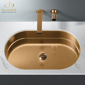 Alternate Image for MaestroBath 15" Raggio Modern Oval Under-Mount ADA Rectangle Bathroom Sink, Brushed Rose Gold, Stainless Steel, STN-RAG-RGO