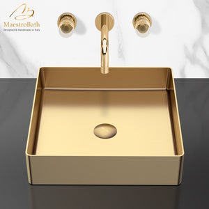 Alternate Image for MaestroBath 16" Stella Modern Square Vessel ADA Bathroom Sink, Brushed Gold, Stainless Steel, STN-STL-BRG