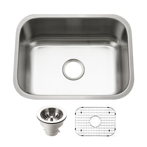 Alternate Image for Houzer Eston 23 inch Stainless Steel Undermount Single Bowl Kitchen Sink with Strainer & Grid - 18 Gauge, STS-1300-C