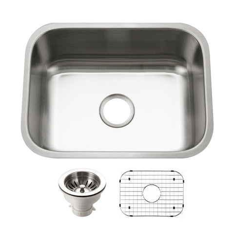 Houzer Eston 23 inch Stainless Steel Undermount Single Bowl Kitchen Sink with Strainer & Grid - 18 Gauge, STS-1300-C