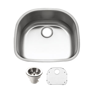 Alternate Image for Houzer Eston 24 inch Stainless Steel Undermount Single D Bowl Kitchen Sink with Strainer & Grid - 18 Gauge, STS-1400-C