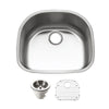 Houzer Eston 24 inch Stainless Steel Undermount Single D Bowl Kitchen Sink with Strainer & Grid - 18 Gauge, STS-1400-C