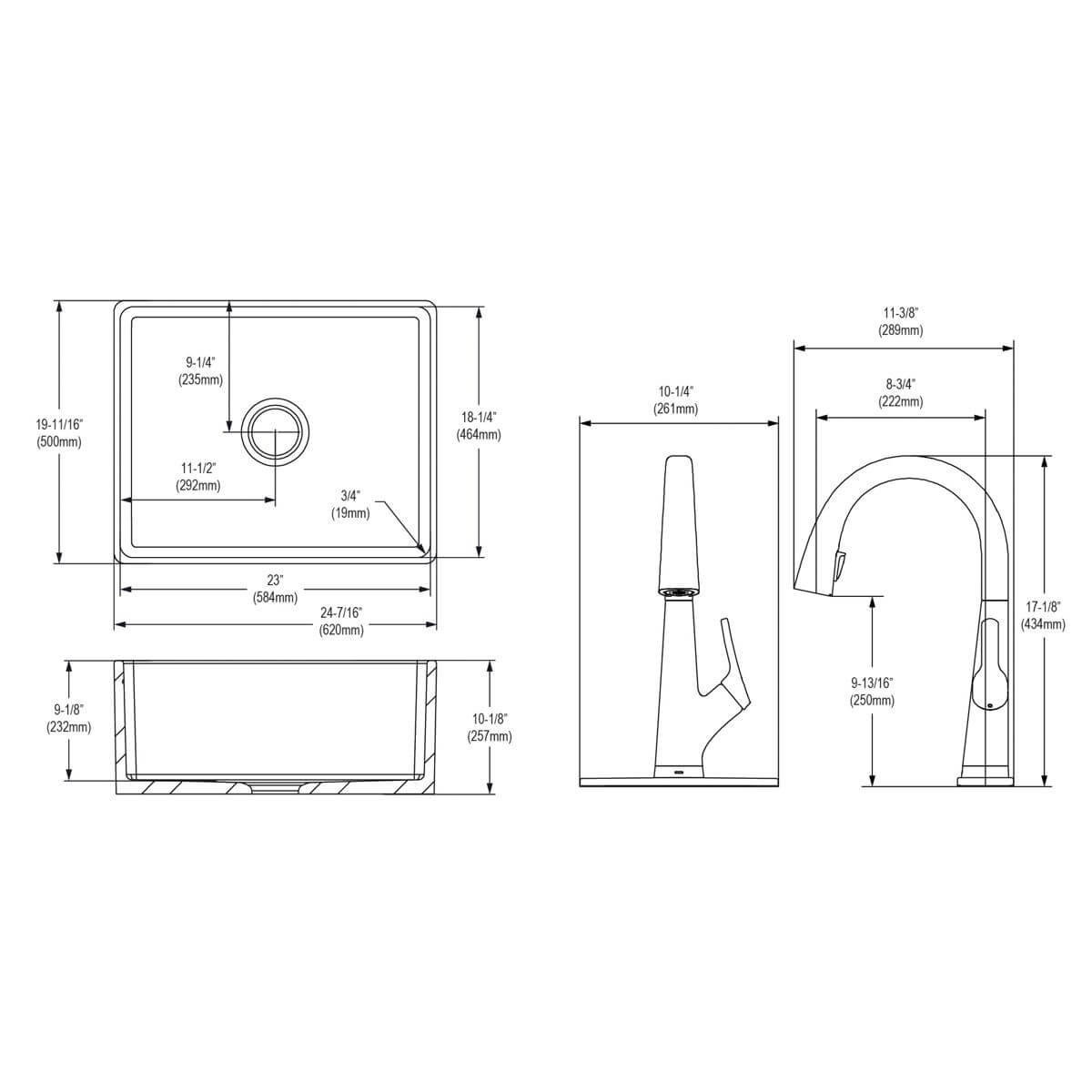 Elkay 24" Fireclay Farmhouse Sink Kit with Faucet, Single Bowl White, SWUF2520WHFLC