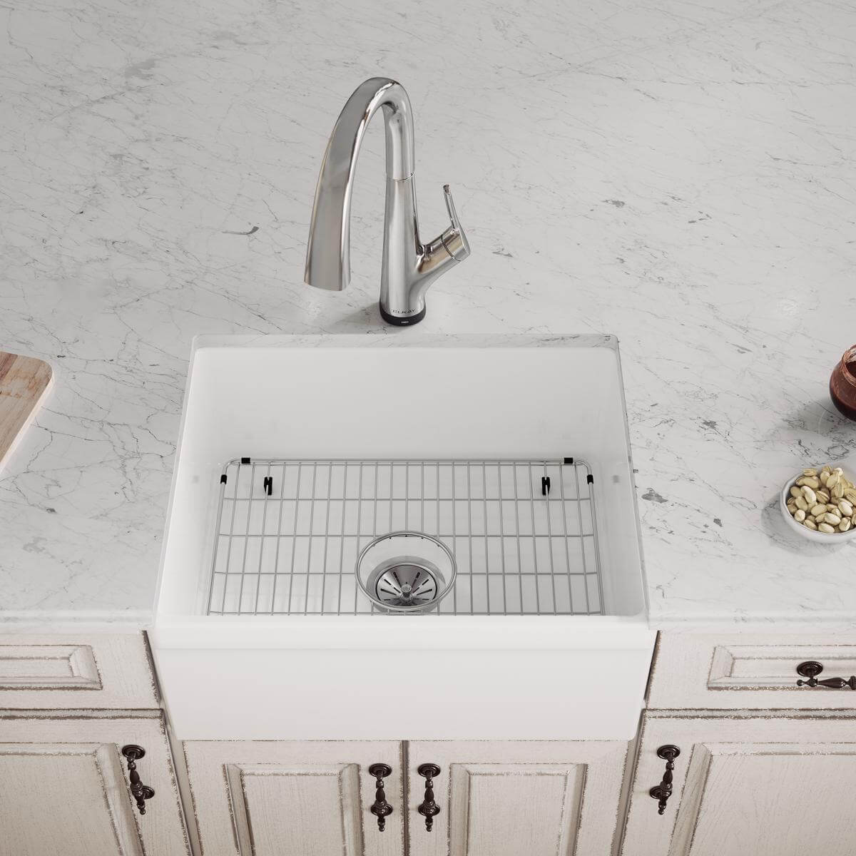 Elkay 24" Fireclay Farmhouse Sink Kit with Faucet, Single Bowl White, SWUF2520WHFLC