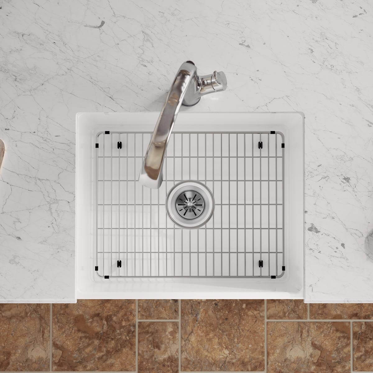 Elkay 24" Fireclay Farmhouse Sink Kit with Faucet, Single Bowl White, SWUF2520WHFLC