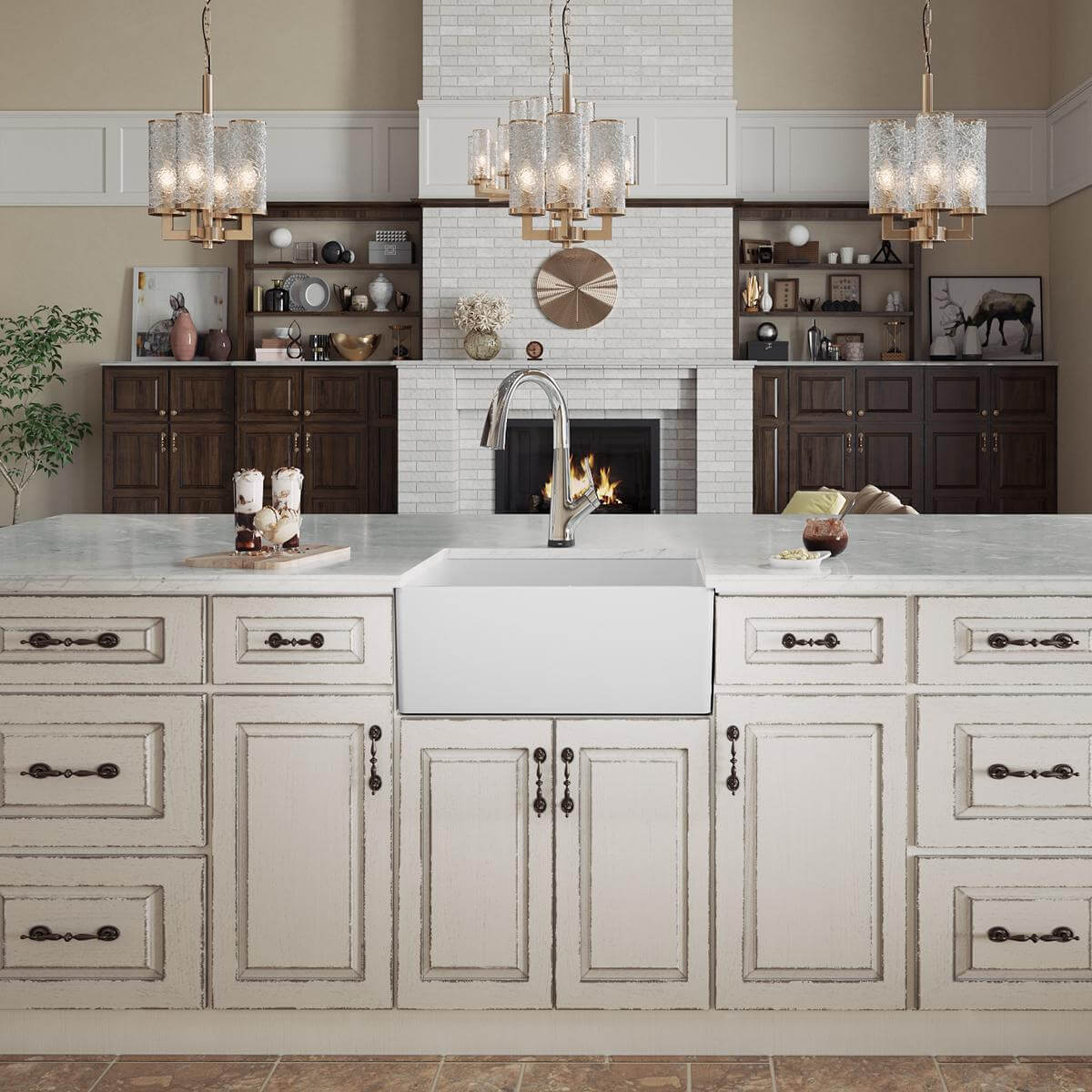 Elkay 24" Fireclay Farmhouse Sink Kit with Faucet, Single Bowl White, SWUF2520WHFLC