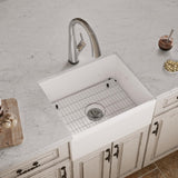 Elkay 24" Fireclay Farmhouse Sink Kit with Faucet, Single Bowl White, SWUF2520WHFLC