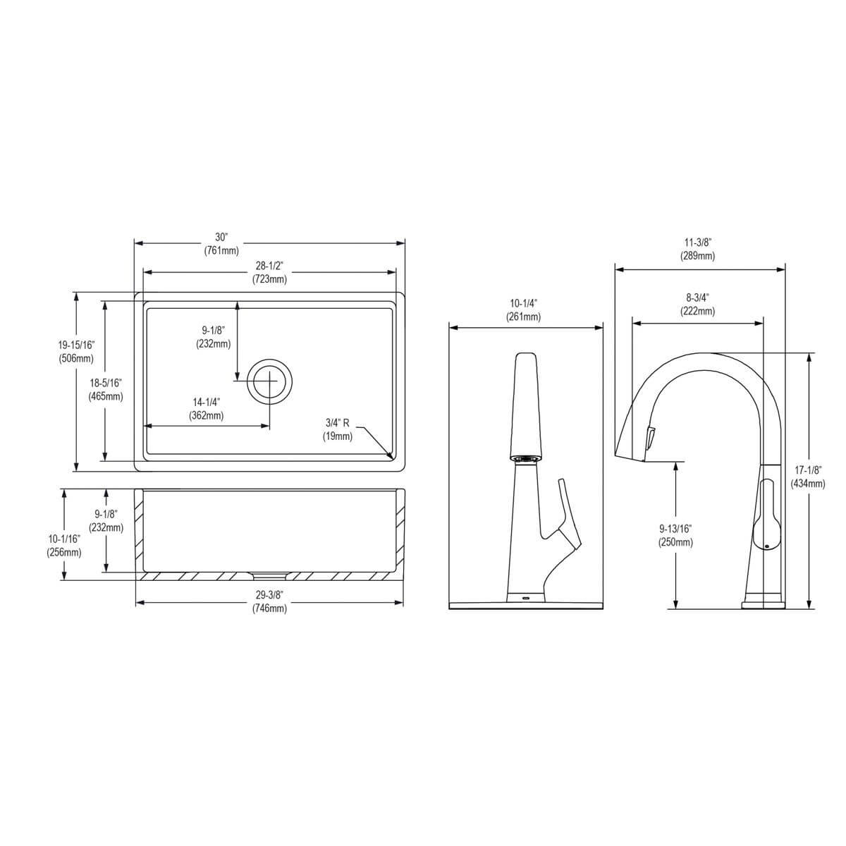 Elkay 30" Fireclay Farmhouse Sink Kit with Faucet, Single Bowl Matte Gray, SWUF28179MGFLC