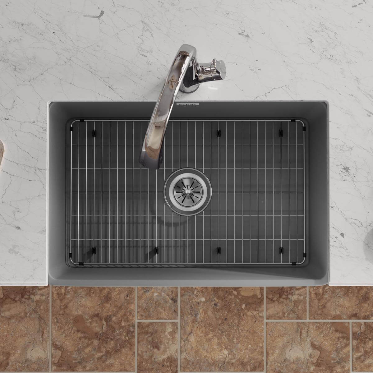 Elkay 30" Fireclay Farmhouse Sink Kit with Faucet, Single Bowl Matte Gray, SWUF28179MGFLC