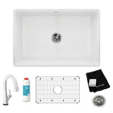 Elkay 30" Fireclay Farmhouse Sink Kit with Faucet, Single Bowl White, SWUF28179WHFLC