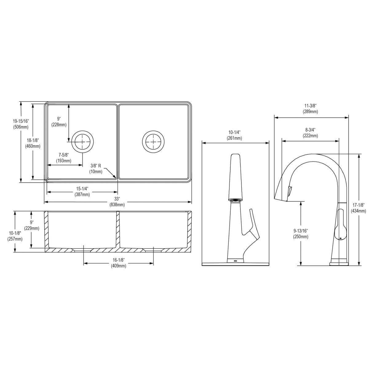 Elkay 33" Fireclay Farmhouse Sink Kit with Faucet, 50/50 Double Bowl, White, SWUF32189WHFLC