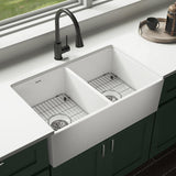 Elkay 33" Fireclay Farmhouse Sink Kit, 50/50 Double Bowl, White, SWUF32189WHC