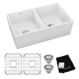 Elkay 33" Fireclay Farmhouse Sink Kit, 50/50 Double Bowl, White, SWUF32189WHC