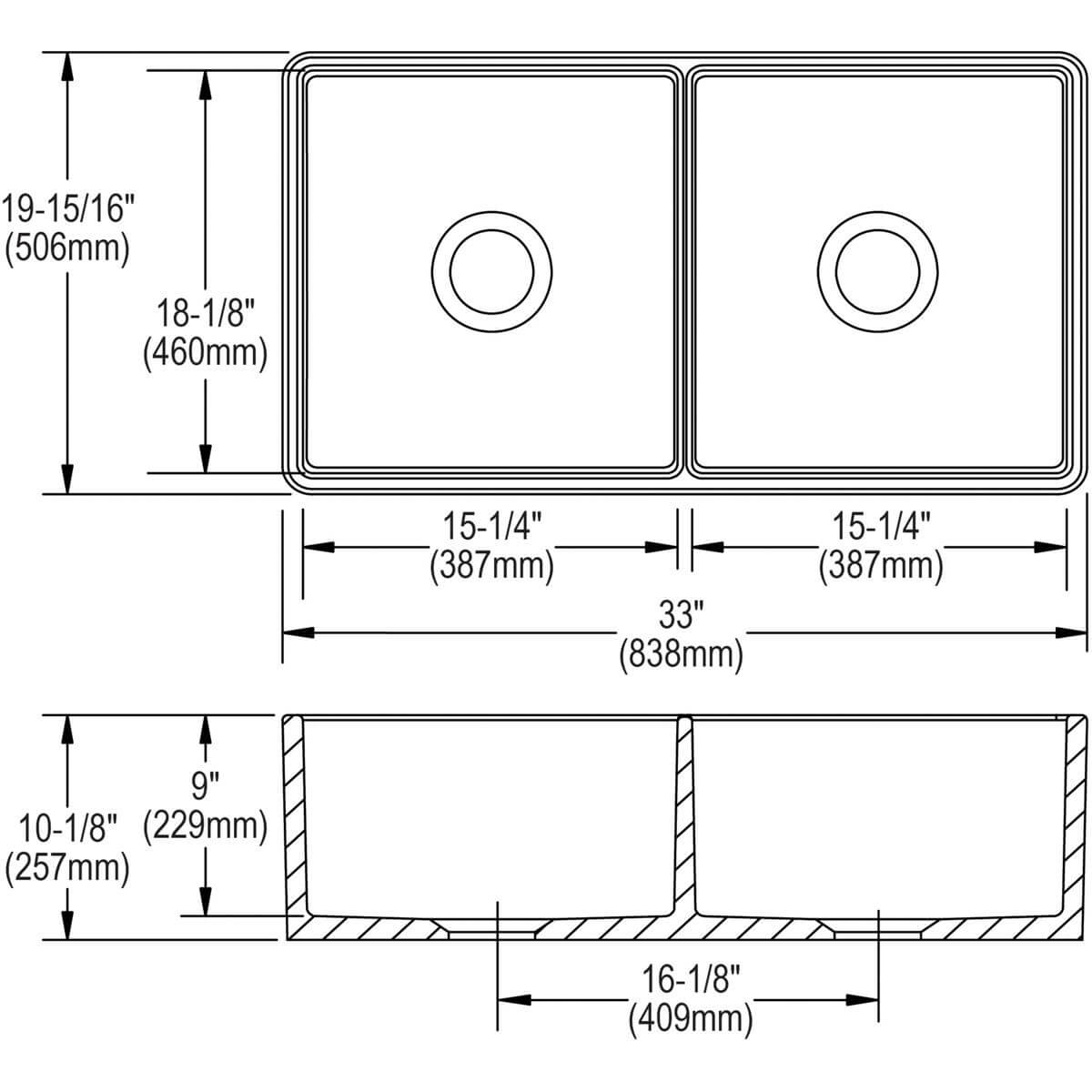 Elkay 33" Fireclay Farmhouse Sink Kit, 50/50 Double Bowl, White, SWUF32189WHC