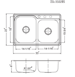 Houzer 33" Stainless Steel Topmount 60/40 Double Bowl Kitchen Sink, 20 Gauge, ISL-3322BS1-1