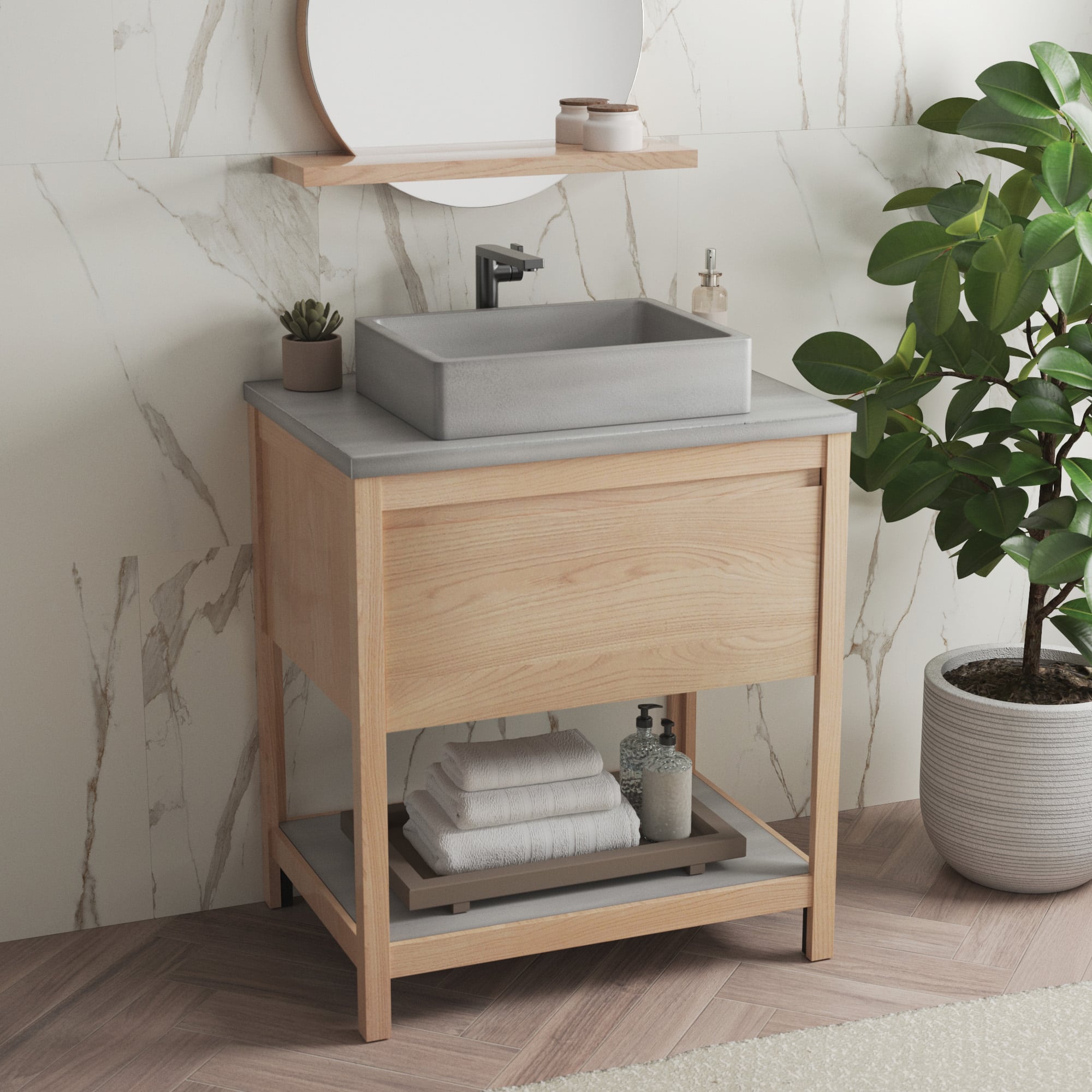 Native Trails 30" Solace Freestanding Vanity Base in Sunrise Oak with Ash Shelf, VNO301-A