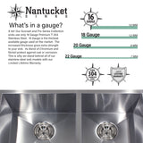 Nantucket Sinks Pro Series 42" Undermount 304 Stainless Steel Kitchen Sink with Accessories, 16 Gauge, SR-PS-4220-16