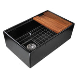 Nantucket Sinks Cape 30" Fireclay Workstation Farmhouse Sink with Accessories, Matte Black, T-PS30MB