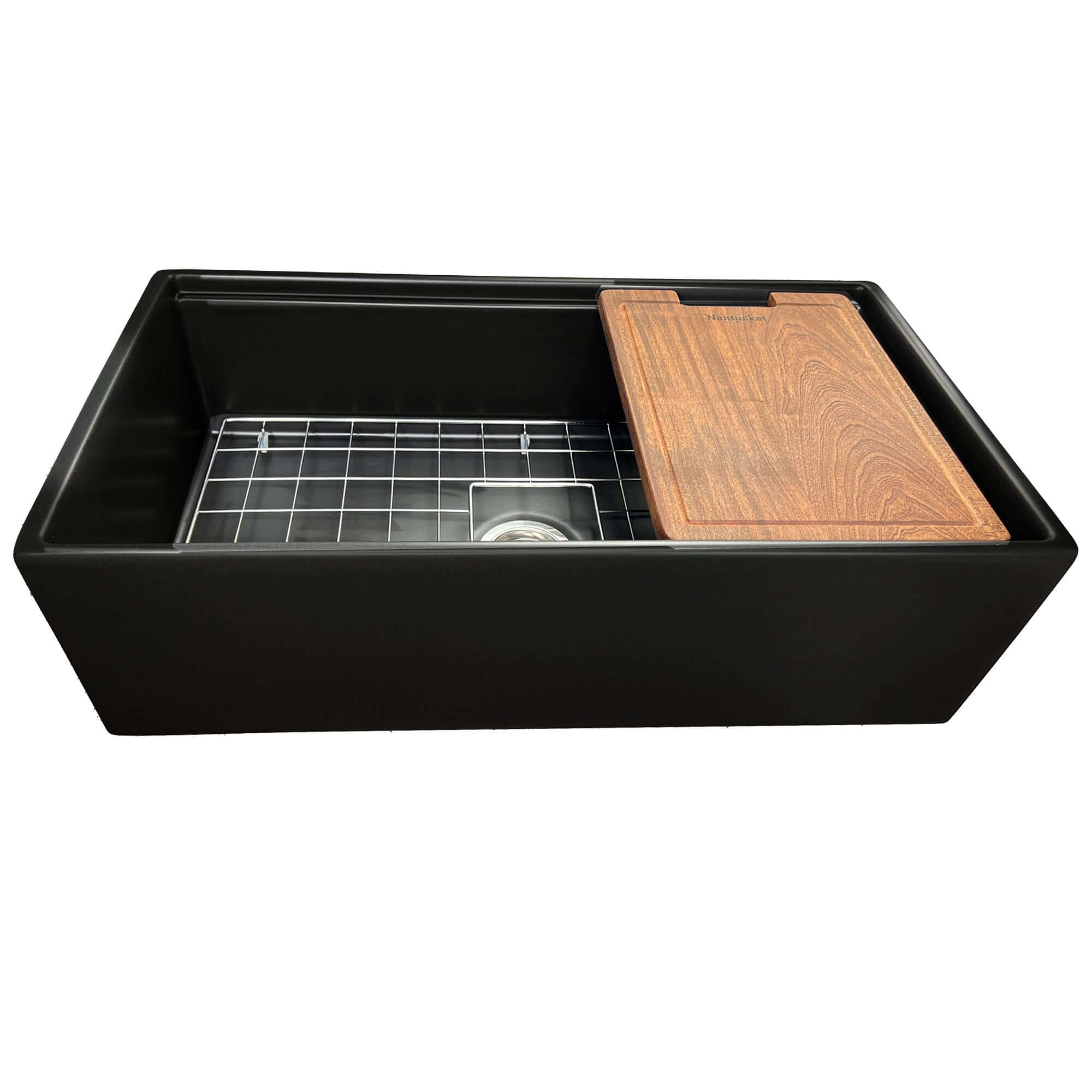 Nantucket Sinks Cape 33" Fireclay Workstation Farmhouse Sink with Accessories, Matte Black, T-PS33MB