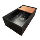 Nantucket Sinks Cape 33" Fireclay Workstation Farmhouse Sink with Accessories, Matte Black, T-PS33MB