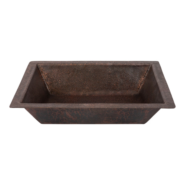 Premier Copper Products 17" x 13" Rectangle Dual - Undermount or Drop In Terra Firma Copper Bathroom Sink, Dark Brown, 10 Gauge, TFLREC17DB