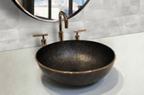 Premier Copper Products 14" Round Vessel - Above Counter Terra Firma Copper Bathroom Sink, Dark Brown, 10 Gauge, TFVR14DB