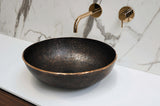 Premier Copper Products 14" Round Vessel - Above Counter Terra Firma Copper Bathroom Sink, Dark Brown, 10 Gauge, TFVR14DB