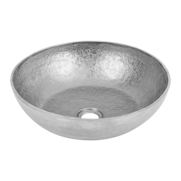 Premier Copper Products 14" Round Vessel - Above Counter Terra Firma Copper Bathroom Sink, Nickel, 10 Gauge, TFVR14EN