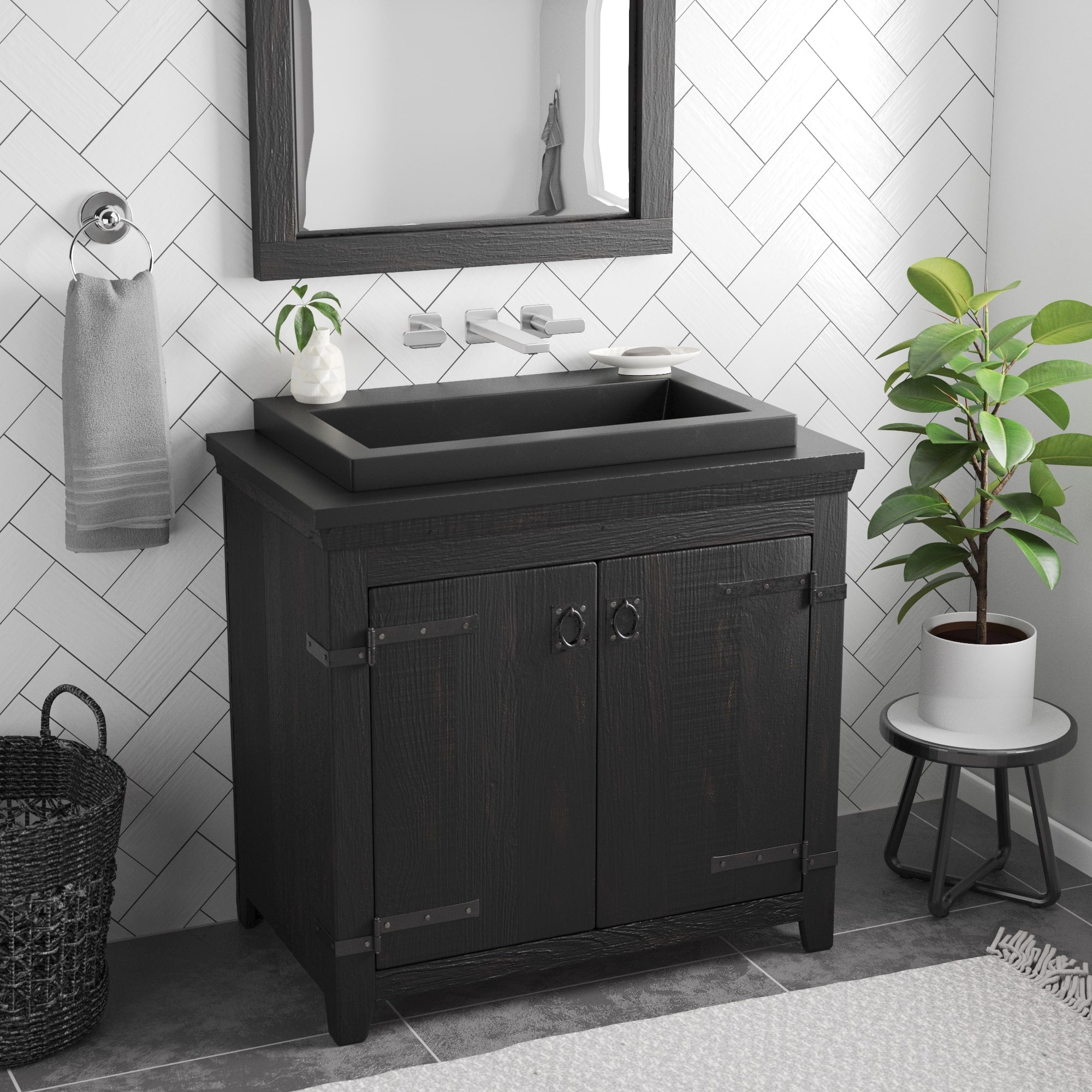 Native Trails Trough 3019 30" x 19" Rectangle Drop In NativeStone Concrete ADA Bathroom Sink, Charcoal, NSL3019-CX